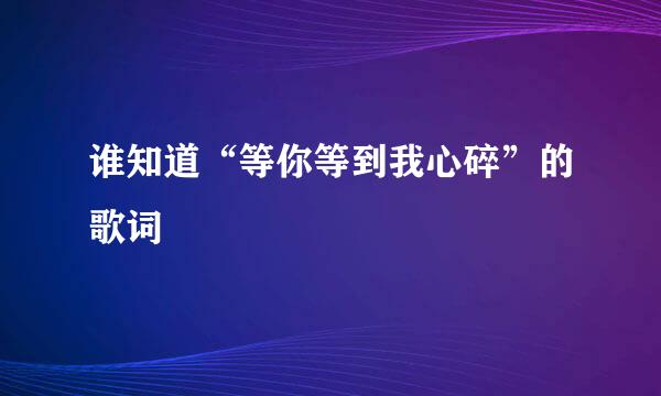 谁知道“等你等到我心碎”的歌词