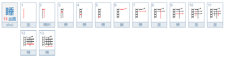 睡的笔顺是什么？