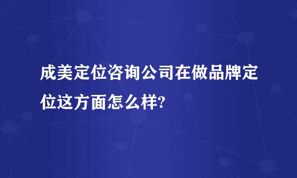 成美定位咨询公司在做品牌定位这方面怎么样?