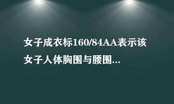 女子成衣标160/84AA表示该女子人体胸围与腰围的差数在多少之间？