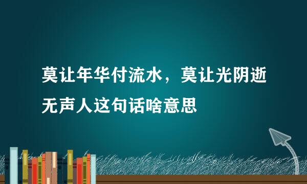 莫让年华付流水，莫让光阴逝无声人这句话啥意思