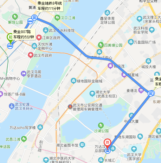 解放大道球场街坐公交车 到楚河汉街怎么走？