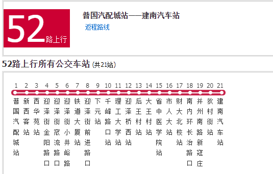 52路公交车路线图