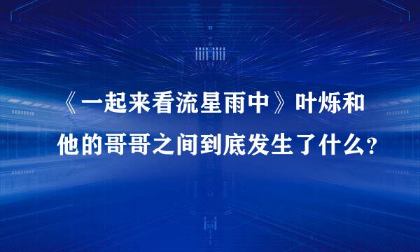 《一起来看流星雨中》叶烁和他的哥哥之间到底发生了什么？