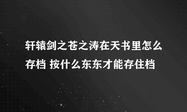 轩辕剑之苍之涛在天书里怎么存档 按什么东东才能存住档