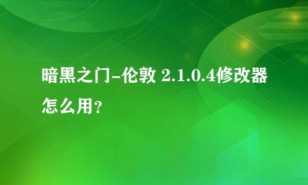 暗黑之门-伦敦 2.1.0.4修改器怎么用？