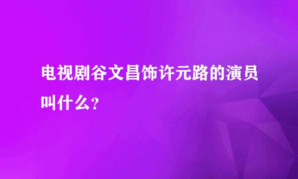 电视剧谷文昌饰许元路的演员叫什么？