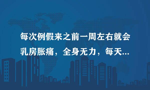 每次例假来之前一周左右就会乳房胀痛，全身无力，每天睡醒觉得头和身体都好重。