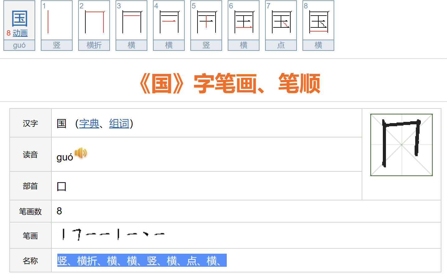 国笔顺笔画
