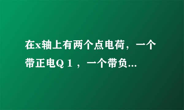 在x轴上有两个点电荷，一个带正电Q 1 ，一个带负电–Q 2 ，且Q 1 =2Q 2 ．现将另一电荷q放入这两个电荷的