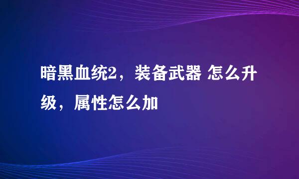 暗黑血统2，装备武器 怎么升级，属性怎么加