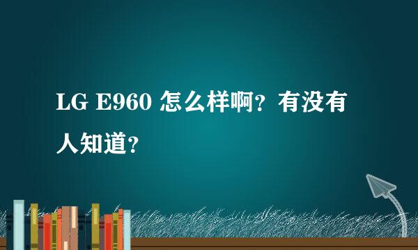 LG E960 怎么样啊？有没有人知道？