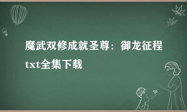 魔武双修成就圣尊：御龙征程txt全集下载