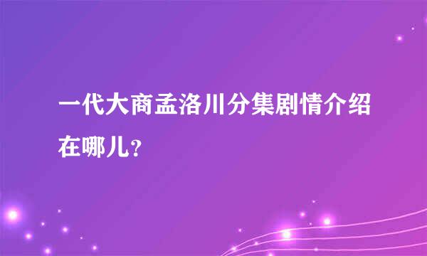 一代大商孟洛川分集剧情介绍在哪儿？