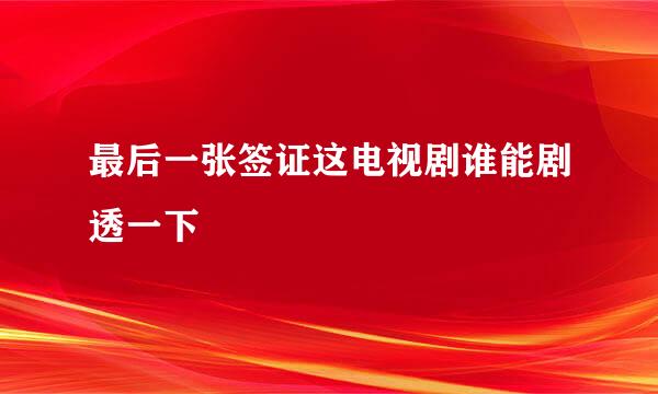 最后一张签证这电视剧谁能剧透一下