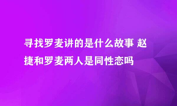 寻找罗麦讲的是什么故事 赵捷和罗麦两人是同性恋吗