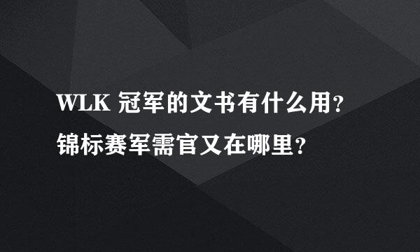 WLK 冠军的文书有什么用？锦标赛军需官又在哪里？