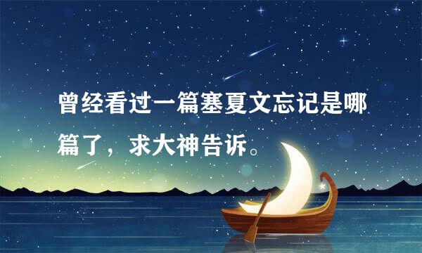 曾经看过一篇塞夏文忘记是哪篇了，求大神告诉。