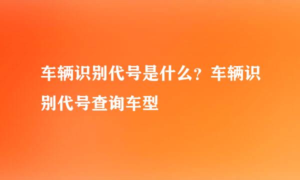 车辆识别代号是什么？车辆识别代号查询车型