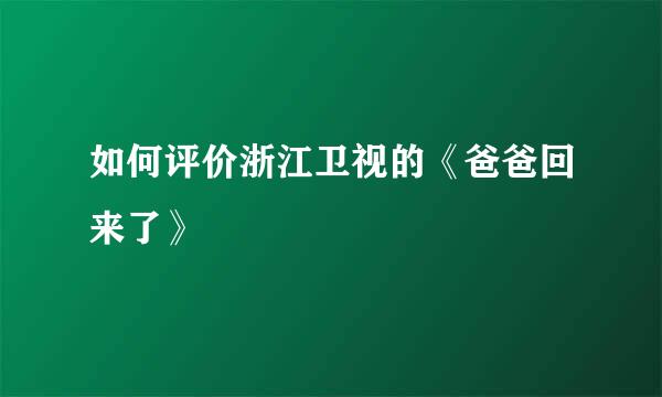 如何评价浙江卫视的《爸爸回来了》