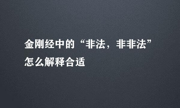 金刚经中的“非法，非非法”怎么解释合适