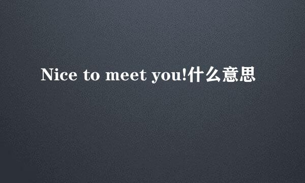 Nice to meet you!什么意思