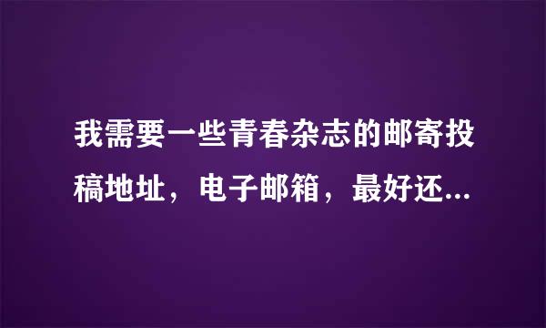 我需要一些青春杂志的邮寄投稿地址，电子邮箱，最好还有编辑的QQ