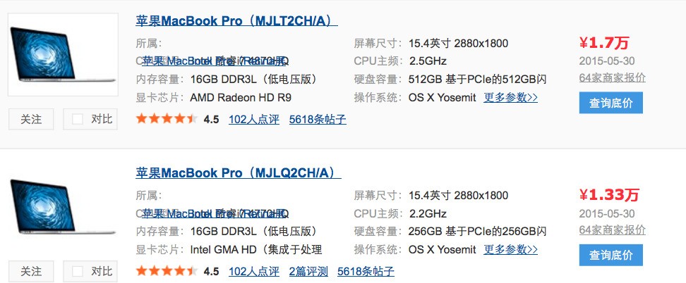 2015新款MacBook Pro的具体型号都叫什么？