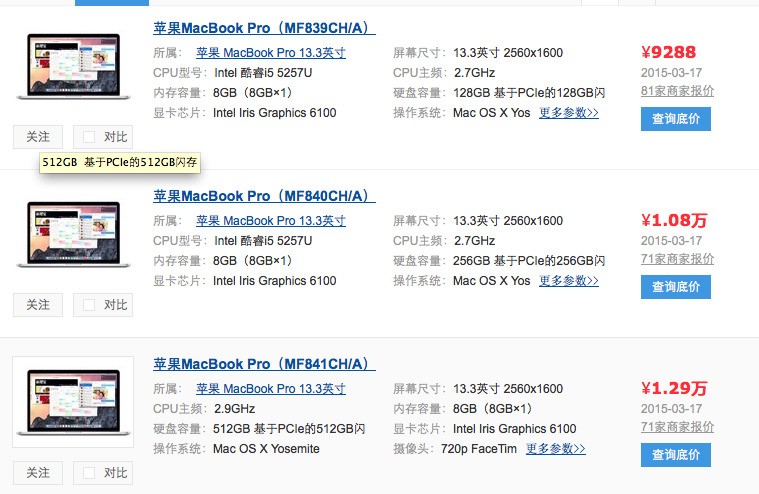 2015新款MacBook Pro的具体型号都叫什么？