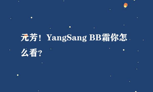 元芳！YangSang BB霜你怎么看？