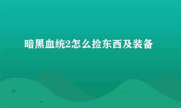 暗黑血统2怎么捡东西及装备