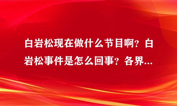 白岩松现在做什么节目啊？白岩松事件是怎么回事？各界对白的评价如何