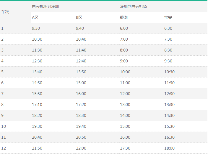 广州机场到深圳大巴时刻表