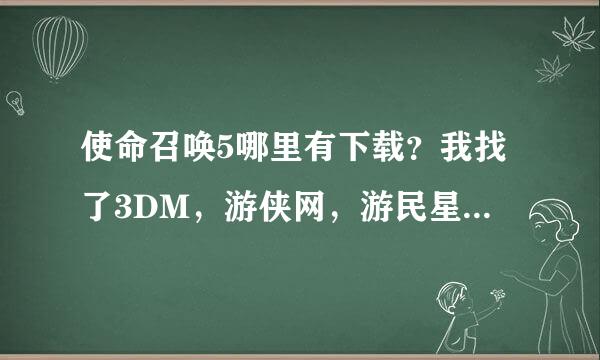 使命召唤5哪里有下载？我找了3DM，游侠网，游民星空，pc6等等都没有，