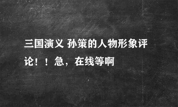 三国演义 孙策的人物形象评论！！急，在线等啊