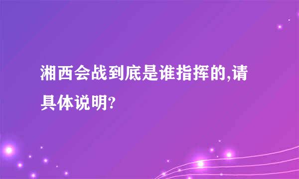 湘西会战到底是谁指挥的,请具体说明?