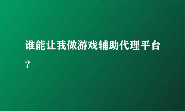 谁能让我做游戏辅助代理平台？