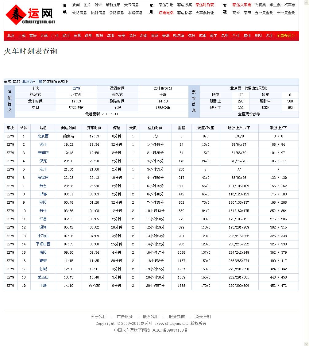 k279硬卧的乘车路线是什么啊