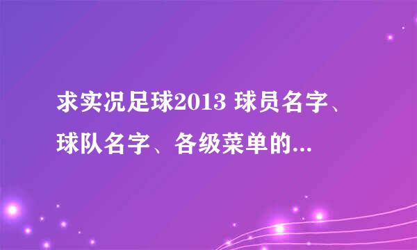 求实况足球2013 球员名字、球队名字、各级菜单的汉化补丁