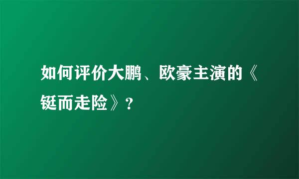 如何评价大鹏、欧豪主演的《铤而走险》？