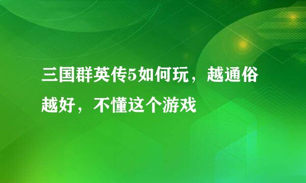 三国群英传5如何玩，越通俗越好，不懂这个游戏