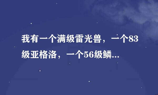 我有一个满级雷光兽，一个83级亚格洛，一个56级鳞甲龙鱼，一个69级鲁斯王，一个44级魔焰猩猩一个35级蒙娜