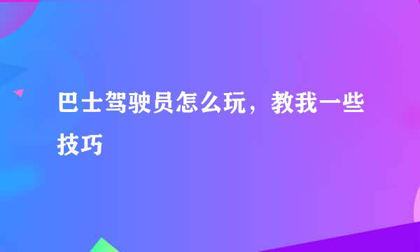 巴士驾驶员怎么玩，教我一些技巧