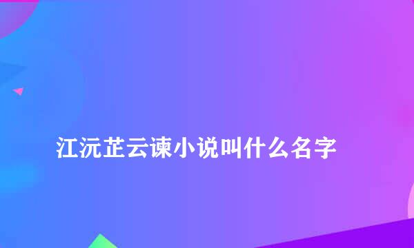 
江沅芷云谏小说叫什么名字
