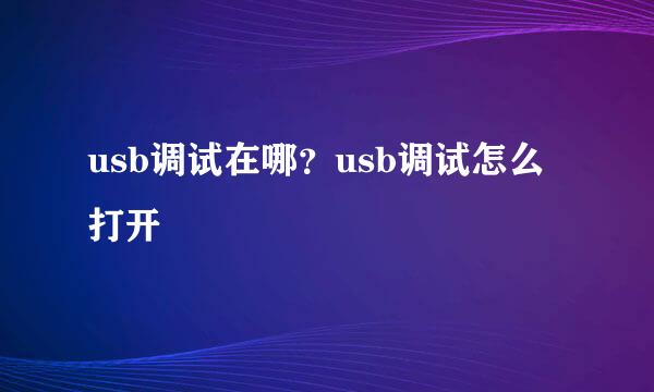 usb调试在哪？usb调试怎么打开