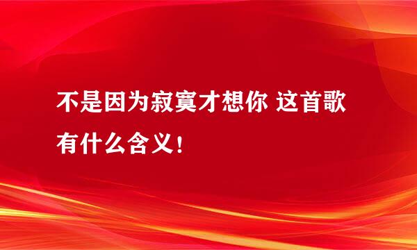 不是因为寂寞才想你 这首歌有什么含义！