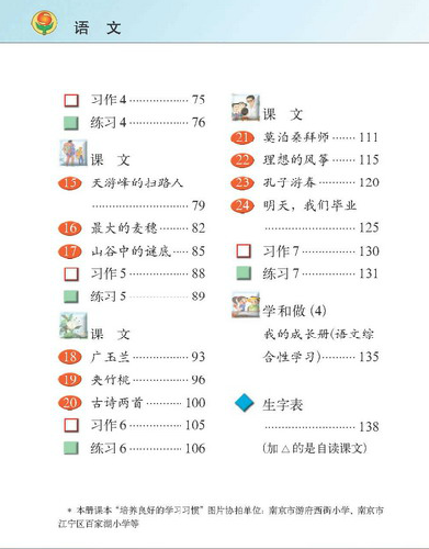 苏教版六年级下册语文目录