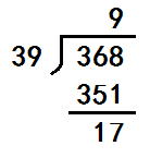 368÷39的竖式计算