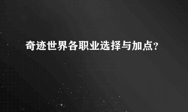 奇迹世界各职业选择与加点？