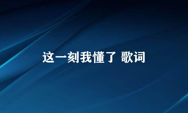 这一刻我懂了 歌词